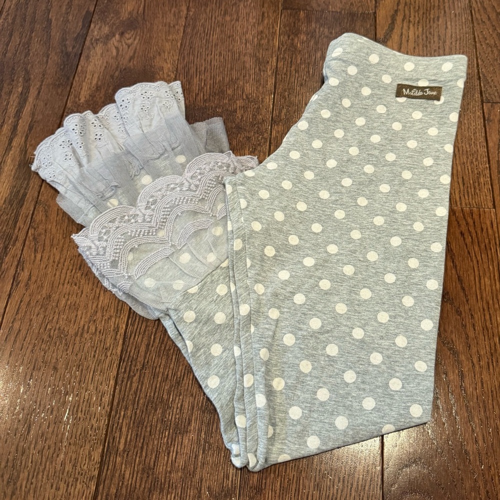 Matilda Jane Gray Polka Dot Leggings with Lace Trim